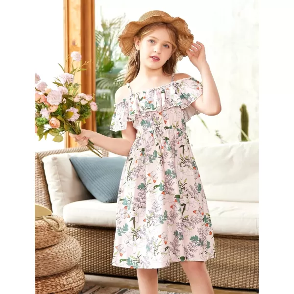 Arshiner Girls Summer Floral Ruffle Sundress Cold Shoulder Casual Holiday Dresses