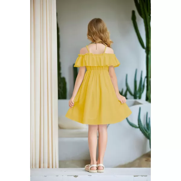 Arshiner Girls Summer Floral Ruffle Sundress Cold Shoulder Casual Holiday Dresses