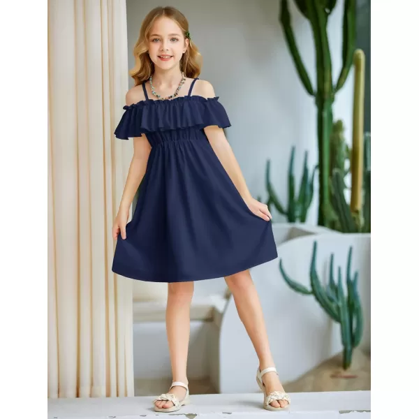 Arshiner Girls Summer Floral Ruffle Sundress Cold Shoulder Casual Holiday Dresses