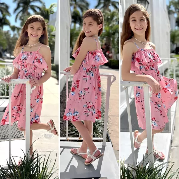 Arshiner Girls Summer Floral Ruffle Sundress Cold Shoulder Casual Holiday Dresses