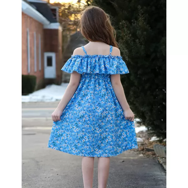 Arshiner Girls Summer Floral Ruffle Sundress Cold Shoulder Casual Holiday Dresses