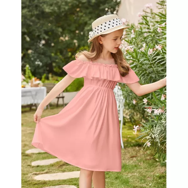 Arshiner Girls Summer Floral Ruffle Sundress Cold Shoulder Casual Holiday Dresses