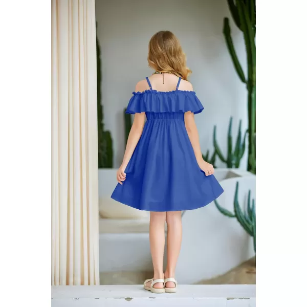 Arshiner Girls Summer Floral Ruffle Sundress Cold Shoulder Casual Holiday Dresses