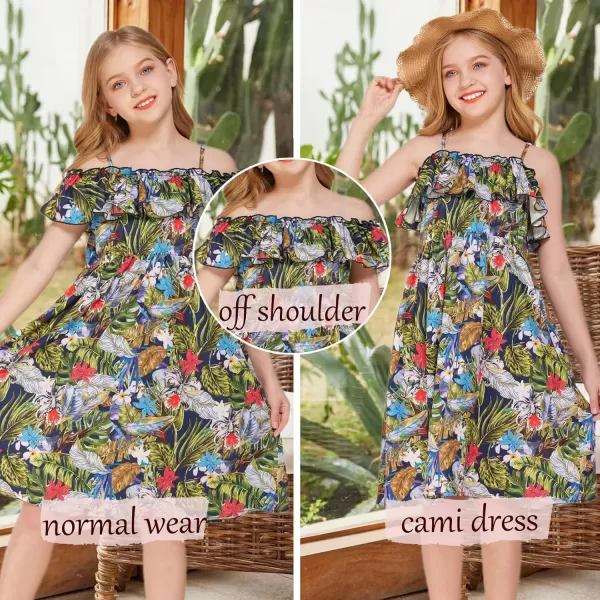 Arshiner Girls Summer Floral Ruffle Sundress Cold Shoulder Casual Holiday Dresses