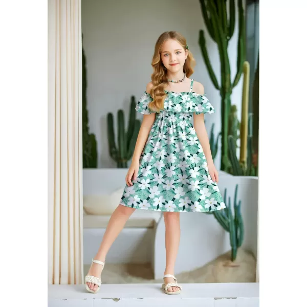 Arshiner Girls Summer Floral Ruffle Sundress Cold Shoulder Casual Holiday Dresses