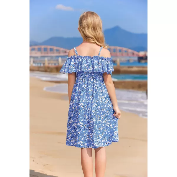 Arshiner Girls Summer Floral Ruffle Sundress Cold Shoulder Casual Holiday Dresses