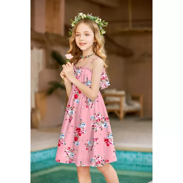 Arshiner Girls Summer Floral Ruffle Sundress Cold Shoulder Casual Holiday Dresses