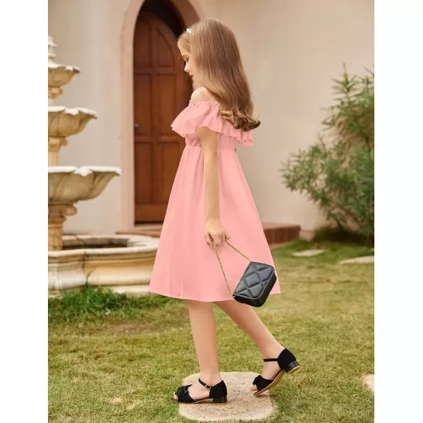 Arshiner Girls Summer Floral Ruffle Sundress Cold Shoulder Casual Holiday Dresses