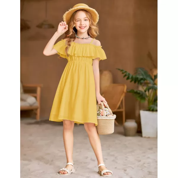 Arshiner Girls Summer Floral Ruffle Sundress Cold Shoulder Casual Holiday Dresses