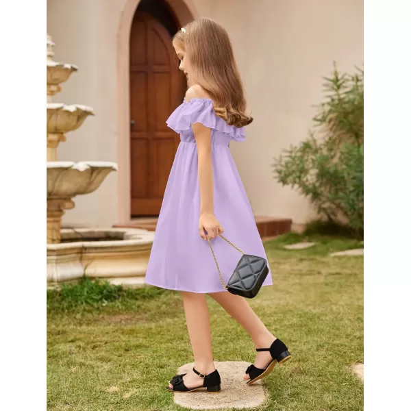 Arshiner Girls Summer Floral Ruffle Sundress Cold Shoulder Casual Holiday Dresses