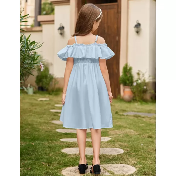 Arshiner Girls Summer Floral Ruffle Sundress Cold Shoulder Casual Holiday Dresses