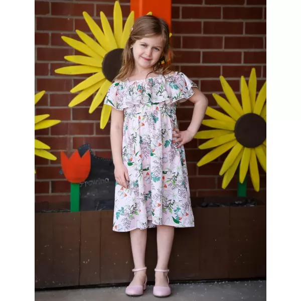 Arshiner Girls Summer Floral Ruffle Sundress Cold Shoulder Casual Holiday Dresses