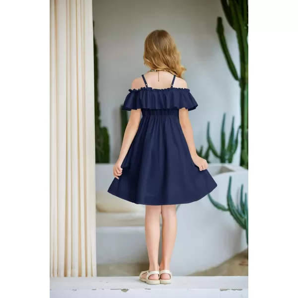 Arshiner Girls Summer Floral Ruffle Sundress Cold Shoulder Casual Holiday Dresses