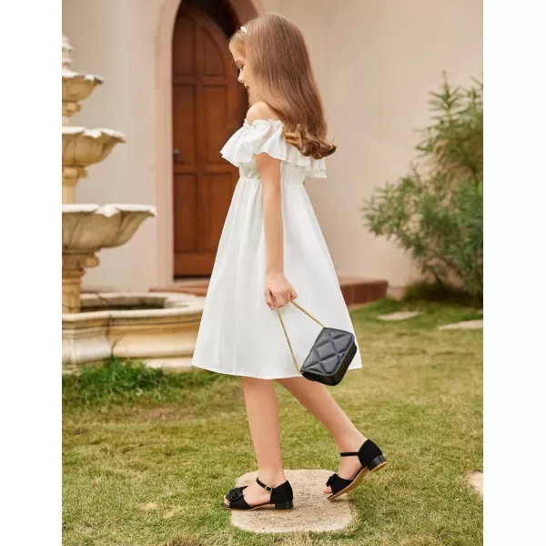 Arshiner Girls Summer Floral Ruffle Sundress Cold Shoulder Casual Holiday Dresses