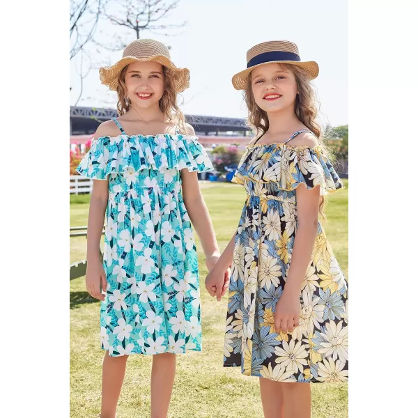 Arshiner Girls Summer Floral Ruffle Sundress Cold Shoulder Casual Holiday Dresses