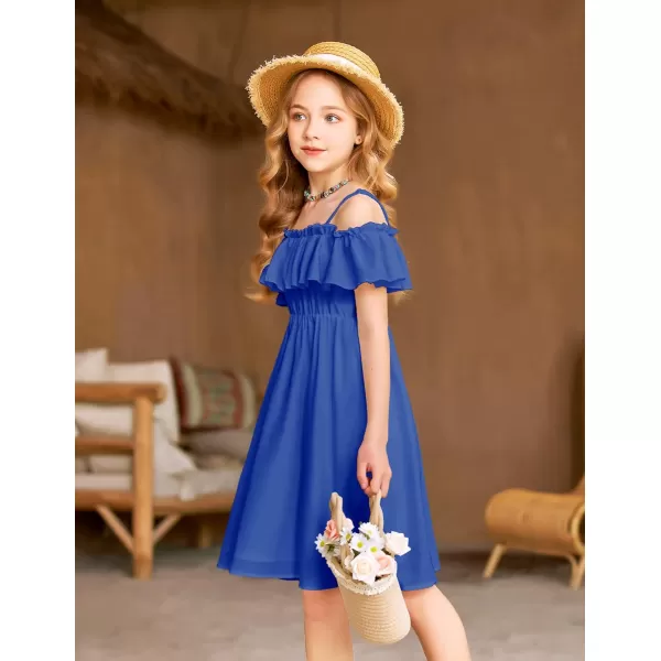 Arshiner Girls Summer Floral Ruffle Sundress Cold Shoulder Casual Holiday Dresses
