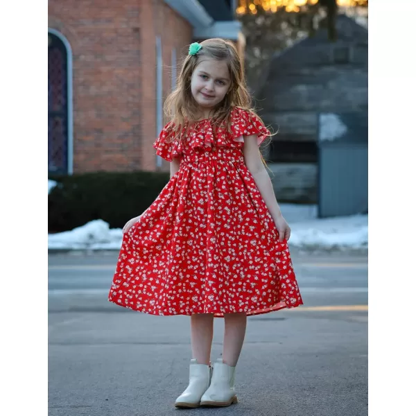 Arshiner Girls Summer Floral Ruffle Sundress Cold Shoulder Casual Holiday Dresses