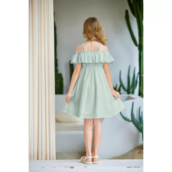 Arshiner Girls Summer Floral Ruffle Sundress Cold Shoulder Casual Holiday Dresses