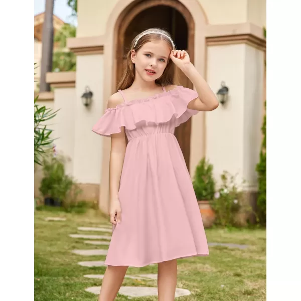 Arshiner Girls Summer Floral Ruffle Sundress Cold Shoulder Casual Holiday Dresses