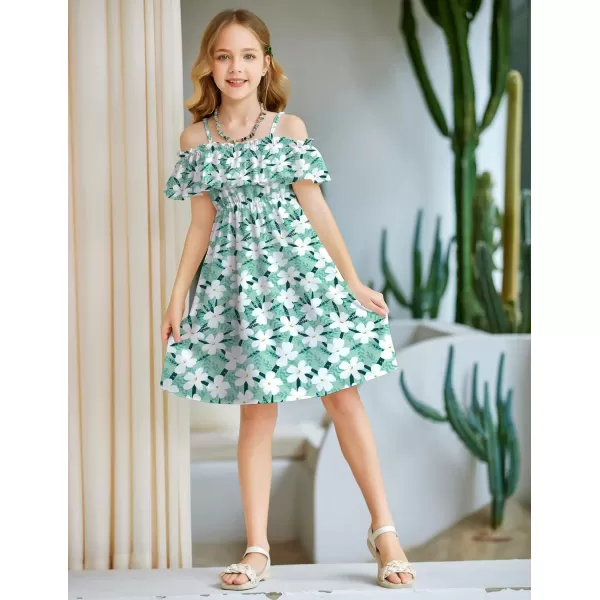 Arshiner Girls Summer Floral Ruffle Sundress Cold Shoulder Casual Holiday Dresses