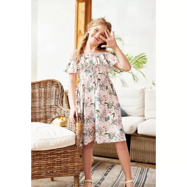 Arshiner Girls Summer Floral Ruffle Sundress Cold Shoulder Casual Holiday Dresses