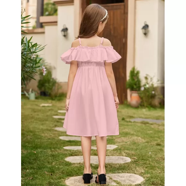 Arshiner Girls Summer Floral Ruffle Sundress Cold Shoulder Casual Holiday Dresses
