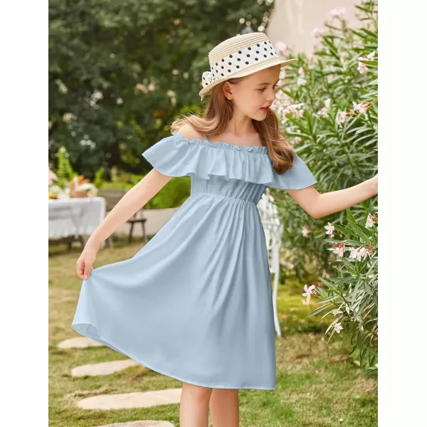 Arshiner Girls Summer Floral Ruffle Sundress Cold Shoulder Casual Holiday Dresses