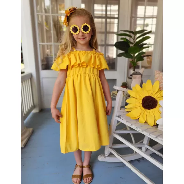 Arshiner Girls Summer Floral Ruffle Sundress Cold Shoulder Casual Holiday Dresses