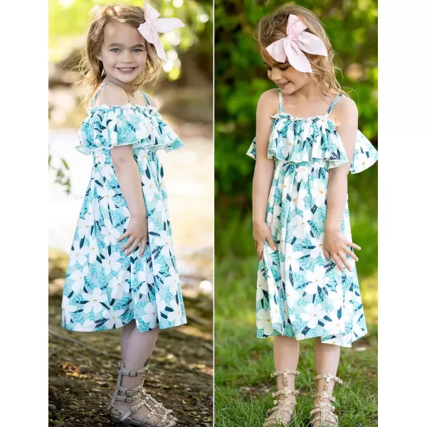 Arshiner Girls Summer Floral Ruffle Sundress Cold Shoulder Casual Holiday Dresses