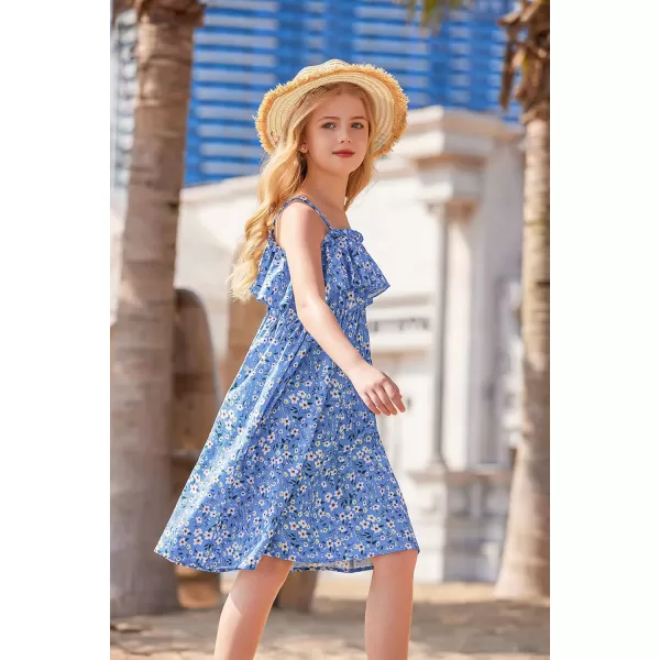 Arshiner Girls Summer Floral Ruffle Sundress Cold Shoulder Casual Holiday Dresses