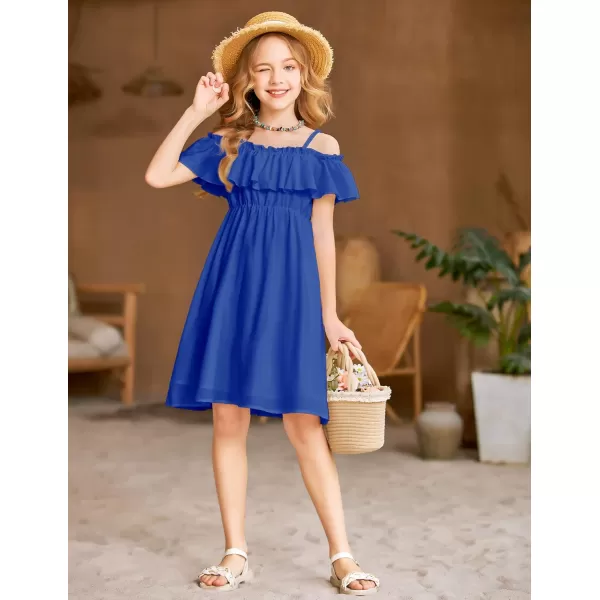Arshiner Girls Summer Floral Ruffle Sundress Cold Shoulder Casual Holiday Dresses