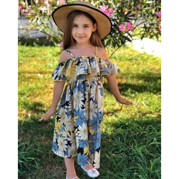 Arshiner Girls Summer Floral Ruffle Sundress Cold Shoulder Casual Holiday Dresses