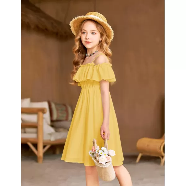 Arshiner Girls Summer Floral Ruffle Sundress Cold Shoulder Casual Holiday Dresses