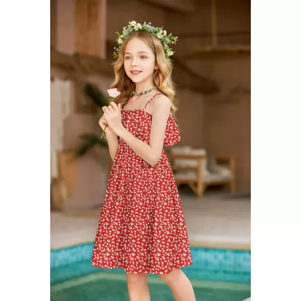 Arshiner Girls Summer Floral Ruffle Sundress Cold Shoulder Casual Holiday Dresses
