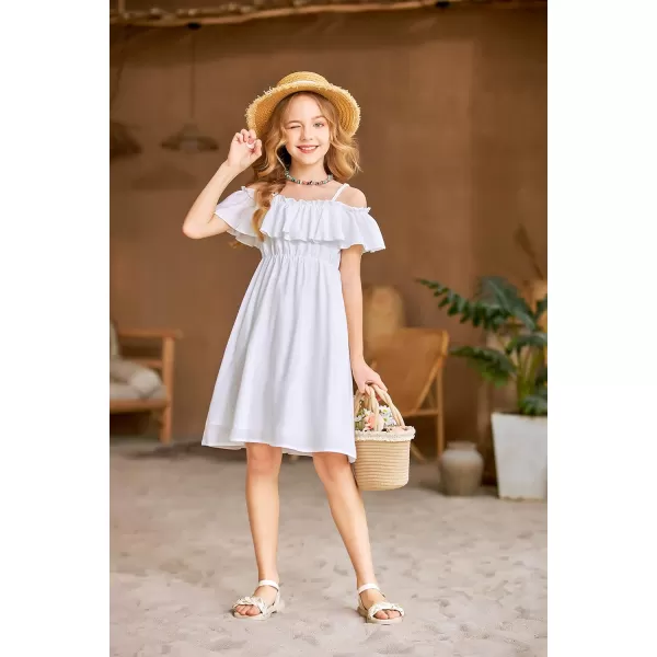 Arshiner Girls Summer Floral Ruffle Sundress Cold Shoulder Casual Holiday Dresses