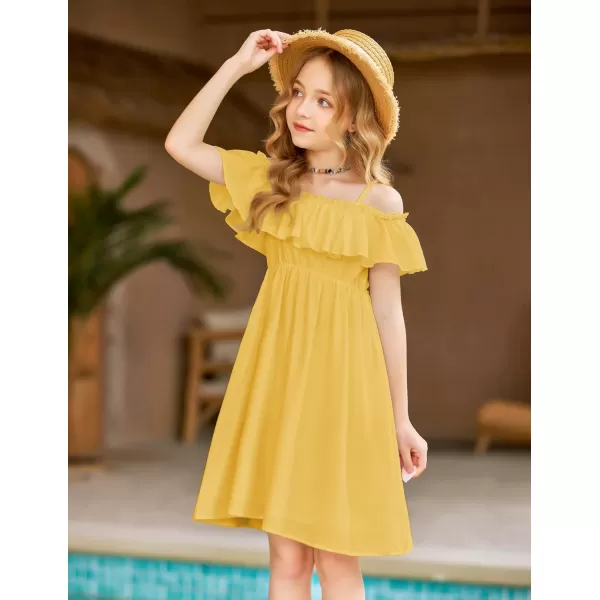 Arshiner Girls Summer Floral Ruffle Sundress Cold Shoulder Casual Holiday Dresses
