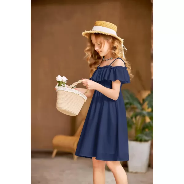 Arshiner Girls Summer Floral Ruffle Sundress Cold Shoulder Casual Holiday Dresses