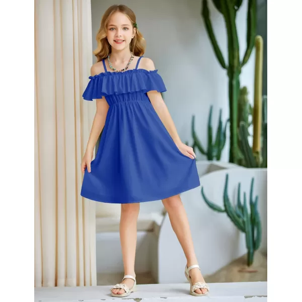 Arshiner Girls Summer Floral Ruffle Sundress Cold Shoulder Casual Holiday Dresses