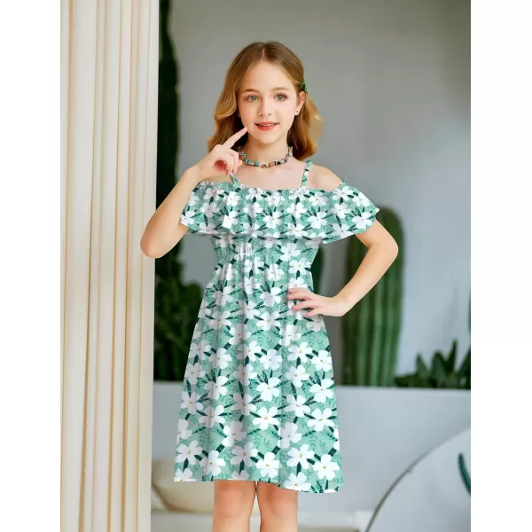 Arshiner Girls Summer Floral Ruffle Sundress Cold Shoulder Casual Holiday Dresses