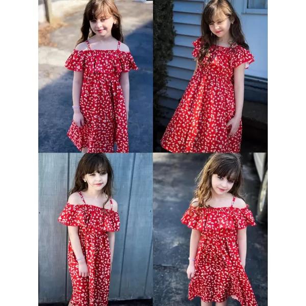 Arshiner Girls Summer Floral Ruffle Sundress Cold Shoulder Casual Holiday Dresses