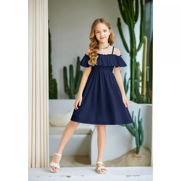 Arshiner Girls Summer Floral Ruffle Sundress Cold Shoulder Casual Holiday Dresses