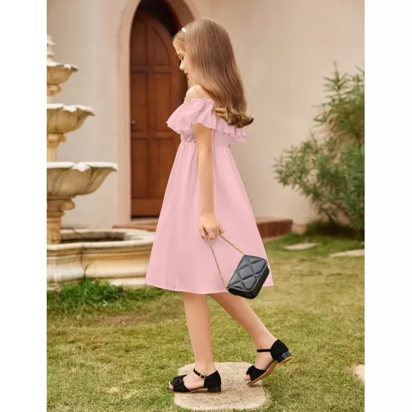Arshiner Girls Summer Floral Ruffle Sundress Cold Shoulder Casual Holiday Dresses
