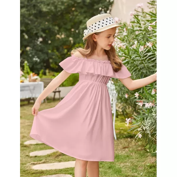 Arshiner Girls Summer Floral Ruffle Sundress Cold Shoulder Casual Holiday Dresses