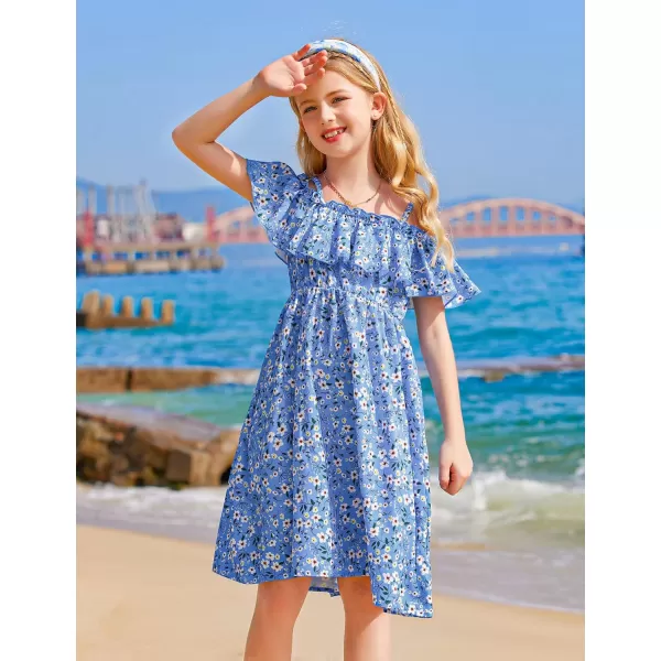 Arshiner Girls Summer Floral Ruffle Sundress Cold Shoulder Casual Holiday Dresses