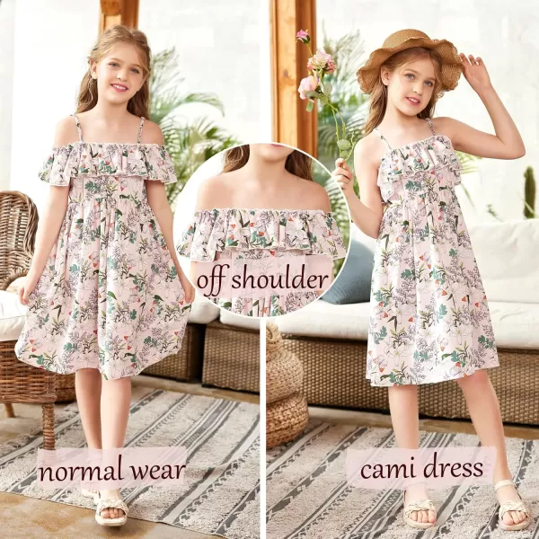 Arshiner Girls Summer Floral Ruffle Sundress Cold Shoulder Casual Holiday Dresses