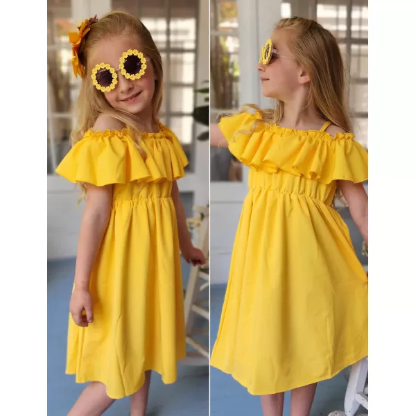 Arshiner Girls Summer Floral Ruffle Sundress Cold Shoulder Casual Holiday Dresses