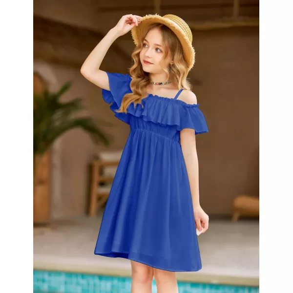 Arshiner Girls Summer Floral Ruffle Sundress Cold Shoulder Casual Holiday Dresses