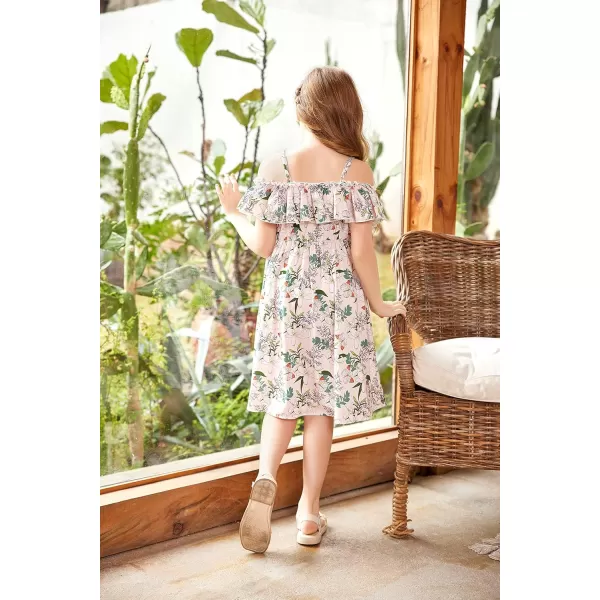 Arshiner Girls Summer Floral Ruffle Sundress Cold Shoulder Casual Holiday Dresses