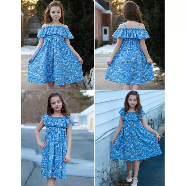 Arshiner Girls Summer Floral Ruffle Sundress Cold Shoulder Casual Holiday Dresses