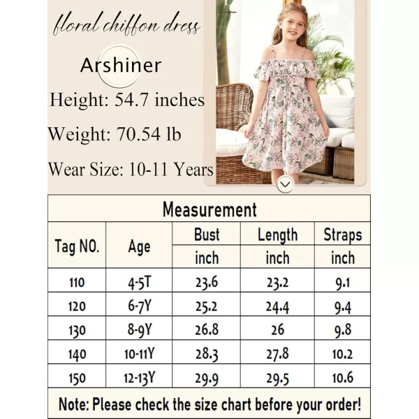 Arshiner Girls Summer Floral Ruffle Sundress Cold Shoulder Casual Holiday Dresses
